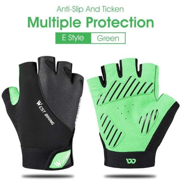 Planet Gates E Style Green / S Cycling Gloves Half Finger Anti Slip Shockproof Bike Gloves Gel Pad Summer Women Men Sports MTB Road Bicycle Gloves