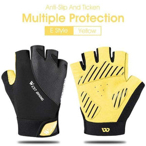 Planet Gates E Style Yellow / L Cycling Gloves Half Finger Anti Slip Shockproof Bike Gloves Gel Pad Summer Women Men Sports MTB Road Bicycle Gloves