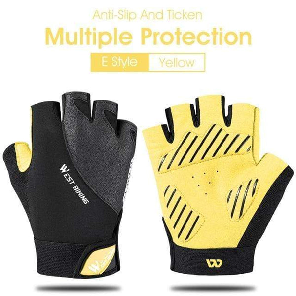 Planet Gates E Style Yellow / L Cycling Gloves Half Finger Anti Slip Shockproof Bike Gloves Gel Pad Summer Women Men Sports MTB Road Bicycle Gloves