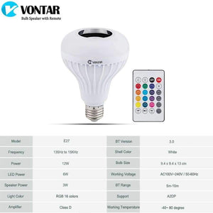 Planet Gates E27 with battery VONTAR E27 B22 Wireless Bluetooth Speaker+12W RGB Bulb LED Lamp 110V 220V Smart Led Light Music Player Audio with Remote Control