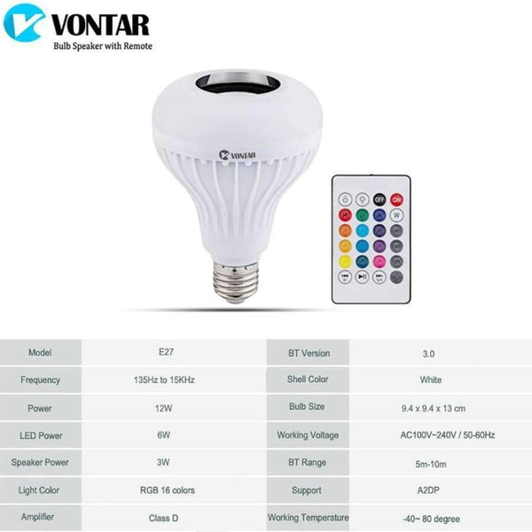 Planet Gates E27 with battery VONTAR E27 B22 Wireless Bluetooth Speaker+12W RGB Bulb LED Lamp 110V 220V Smart Led Light Music Player Audio with Remote Control