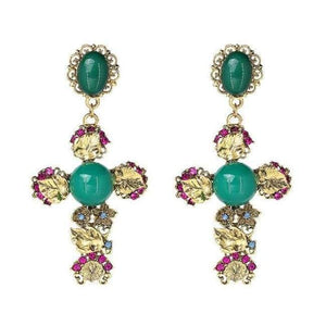 Planet Gates E3508GN Vintage Boho Crystal Cross Drop Earrings for Women Baroque Bohemian Large Long Earrings Jewelry Brincos 2018