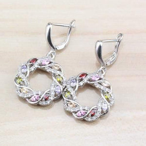 Planet Gates Earring 7 / 8 Cubic Zirconia 925 Sterling Silver Women Wedding Jewelry Set Ring Size 6/7/8/9/10 Free Gift  Box T295