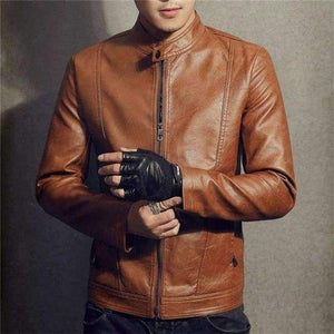 Planet Gates earth yellow / M New 2018 Winter Motorcycle Bomber Leather Jacket Men's Autumn Casual Business Slim Biker Faux Leather Jacket Men Outwear Coat