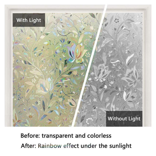 Planet Gates Easy Install Sticky No Glue Window Film Self-Adhesive 3D Tint Decorative Stained Glass Film Privacy Stickers Tulip Window Cover