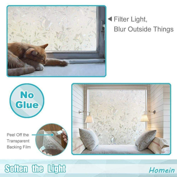 Planet Gates Easy Install Sticky No Glue Window Film Self-Adhesive 3D Tint Decorative Stained Glass Film Privacy Stickers Tulip Window Cover