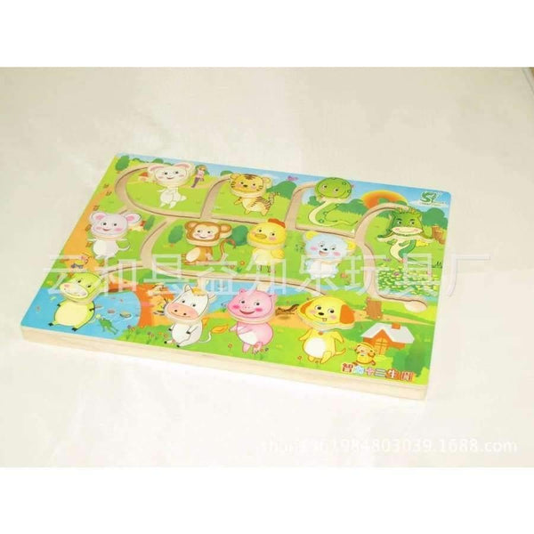 Planet Gates Educational Early Learning Slide Puzzle Kids Wooden Toys for Children Labyrinth Puzzle Animal-Body-Match Maze Intelligence W268