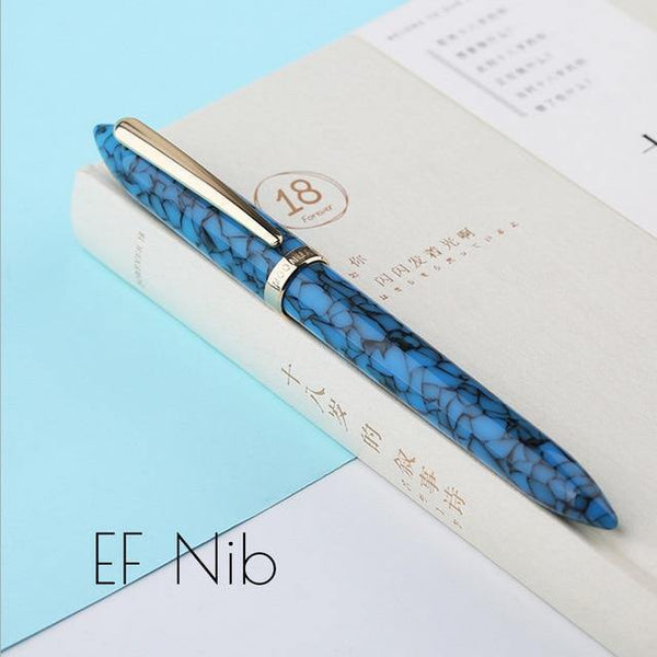 Planet Gates EF Nib Blue / as picture Business Fountain Pen Acrylic Resin Fine Nib Pen with Box for  Christmas Gift Wedding Signing Office Supplies