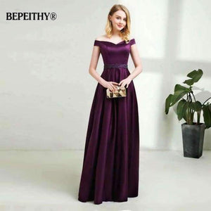 Planet Gates eggplant / 2 A-line Long Evening Dress Vintage Off The Shoulder Prom Dresses Crystal Belt Robe De Soiree 2017