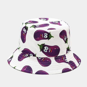 Planet Gates eggplant white Fashion Cartoon Printed Cute Bucket Hat Summer Reversible Fishermant Hat For Women Men Street Hip Hop Fishing Cap Gorro