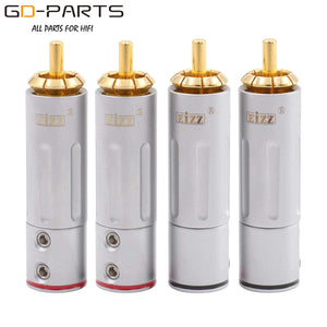 EIZZ High End 24K Gold plated Brass Male RCA Plug Connector Adapter With Lock Hifi Audio Video AMP TV AV DVD Signal Cable DIY