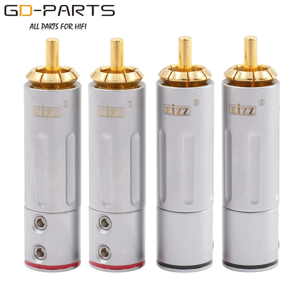 EIZZ High End 24K Gold plated Brass Male RCA Plug Connector Adapter With Lock Hifi Audio Video AMP TV AV DVD Signal Cable DIY