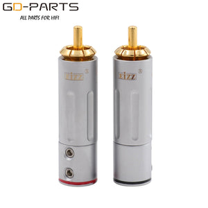 EIZZ High End 24K Gold plated Brass Male RCA Plug Connector Adapter With Lock Hifi Audio Video AMP TV AV DVD Signal Cable DIY