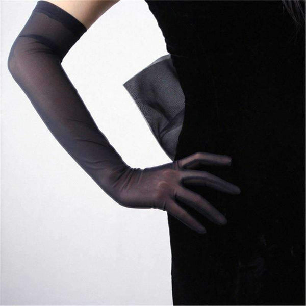 Planet Gates Elastic Lace Gloves Ultra-Thin Long Paragraph Women'S Black Gauze Thin Gloves Touch Screen Female Mittens TB17