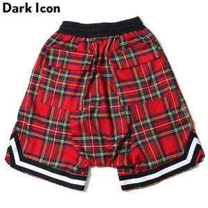 Planet Gates Elastic Waist Plaid Men's Shorts 2018 Summer Drop Crotch Shorts Men 3 Colors