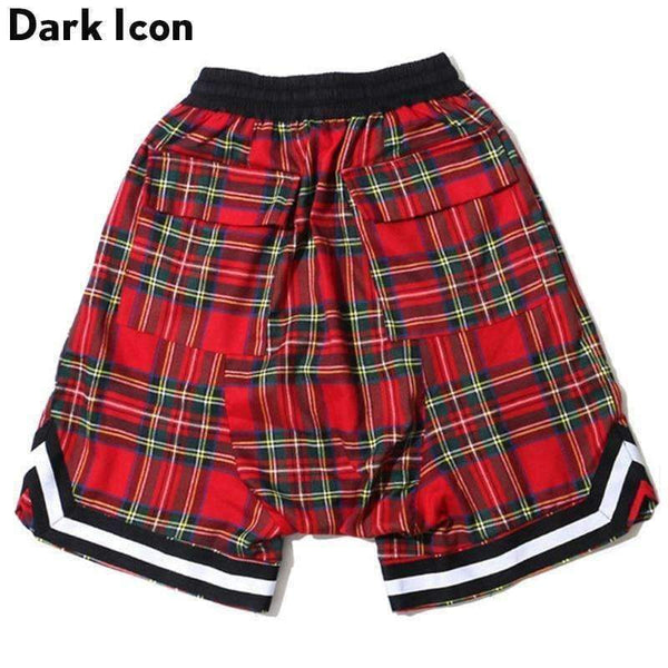 Planet Gates Elastic Waist Plaid Men's Shorts 2018 Summer Drop Crotch Shorts Men 3 Colors