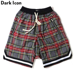 Planet Gates Elastic Waist Plaid Men's Shorts 2018 Summer Drop Crotch Shorts Men 3 Colors