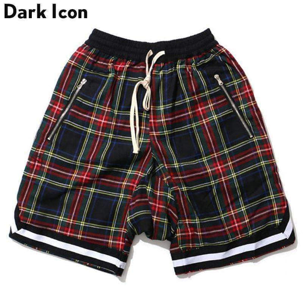 Planet Gates Elastic Waist Plaid Men's Shorts 2018 Summer Drop Crotch Shorts Men 3 Colors