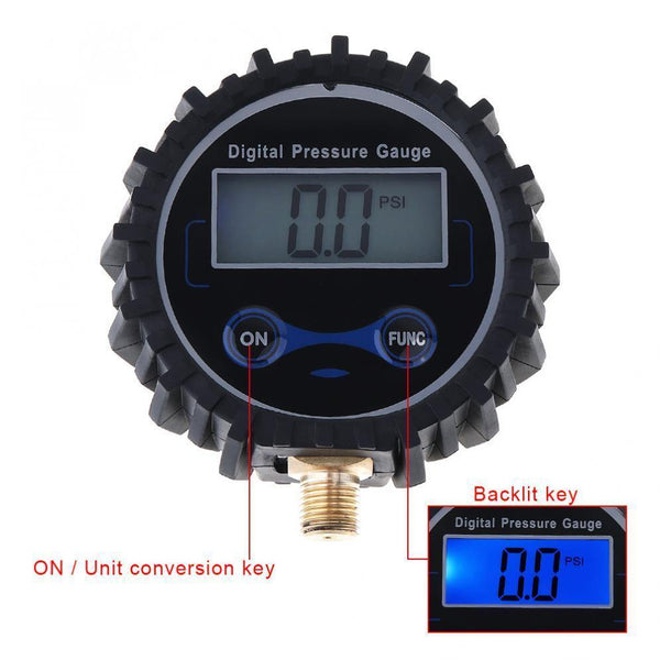 Planet Gates Electronic Digital Tyre Tire Pressure Gauge 0-230PSI Night Vision Metal Connector for Motorcycle Car Cycle Truck Tire