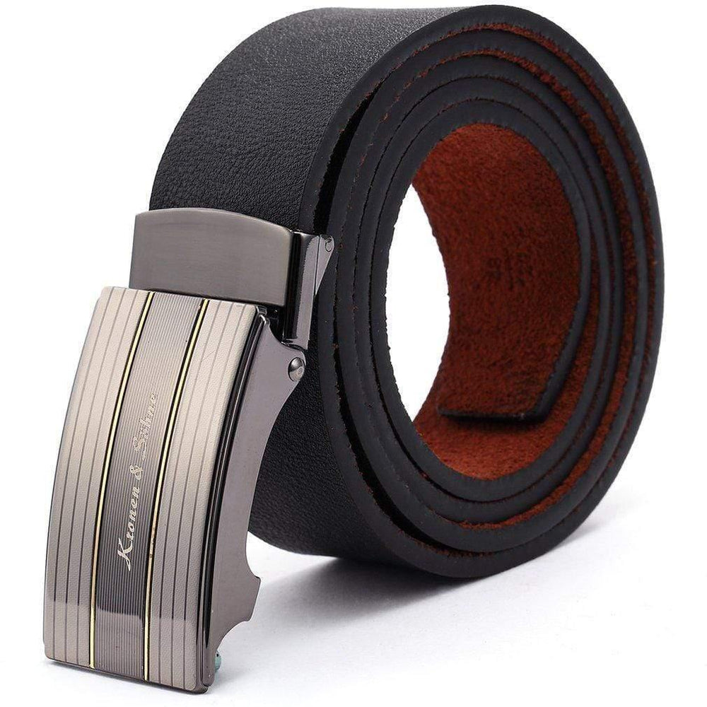 Elegant Black Men's Genuine Leather Automatic Lock Belt Fit 20-49 inches Adjustable Length /KB032