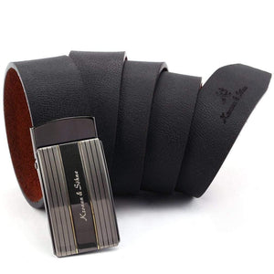 Elegant Black Men's Genuine Leather Automatic Lock Belt Fit 20-49 inches Adjustable Length /KB032