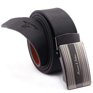 Elegant Black Men's Genuine Leather Automatic Lock Belt Fit 20-49 inches Adjustable Length /KB032