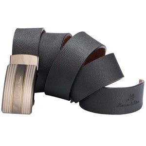 Elegant Black Men's Genuine Leather Automatic Lock Belt Fit 20-49 inches Adjustable Length /KB032