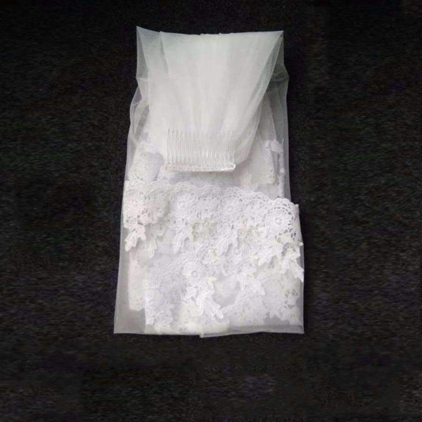 Planet Gates Elegant Bridal Veils Lace Edge Two Layer Wedding Veil Tulle Ivory White 2017 veu de noiva Bridal Accessories With Comb Real