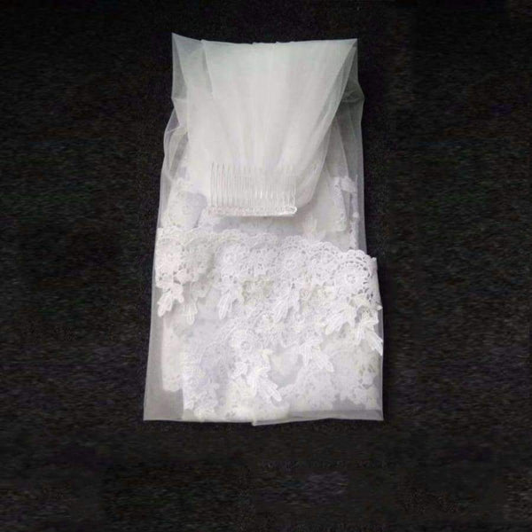 Planet Gates Elegant Bridal Veils Lace Edge Two Layer Wedding Veil Tulle Ivory White 2017 veu de noiva Bridal Accessories With Comb Real