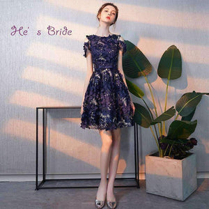 Planet Gates Elegant Cocktail Dress Scoop Short Sleeves A-line Appliques Sashes Knee-length Party Formal Dresses Robe De Soiree