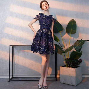 Planet Gates Elegant Cocktail Dress Scoop Short Sleeves A-line Appliques Sashes Knee-length Party Formal Dresses Robe De Soiree