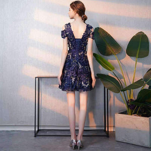 Planet Gates Elegant Cocktail Dress Scoop Short Sleeves A-line Appliques Sashes Knee-length Party Formal Dresses Robe De Soiree