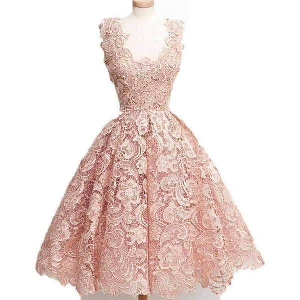 Planet Gates Elegant Cocktail Dresses A-line Cap Sleeves Knee Length Lace Backless Homecoming Dresses