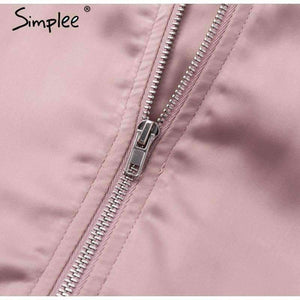 Planet Gates Elegant satin basic jacket coat Women lace up pocket biker jacket outwear Autumn winter casual zipper bomber jacket