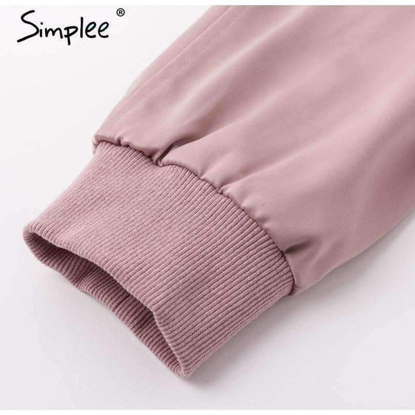 Planet Gates Elegant satin basic jacket coat Women lace up pocket biker jacket outwear Autumn winter casual zipper bomber jacket