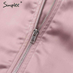 Planet Gates Elegant satin basic jacket coat Women lace up pocket biker jacket outwear Autumn winter casual zipper bomber jacket