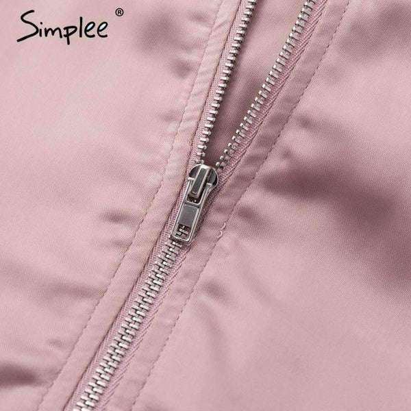 Planet Gates Elegant satin basic jacket coat Women lace up pocket biker jacket outwear Autumn winter casual zipper bomber jacket