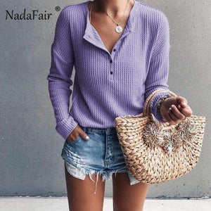 Planet Gates Elegant Women Knitted Jumper Top Button V Neck Long Sleeve Autumn Sweater Female Solid Plus Size Knit Pullover Sweaters