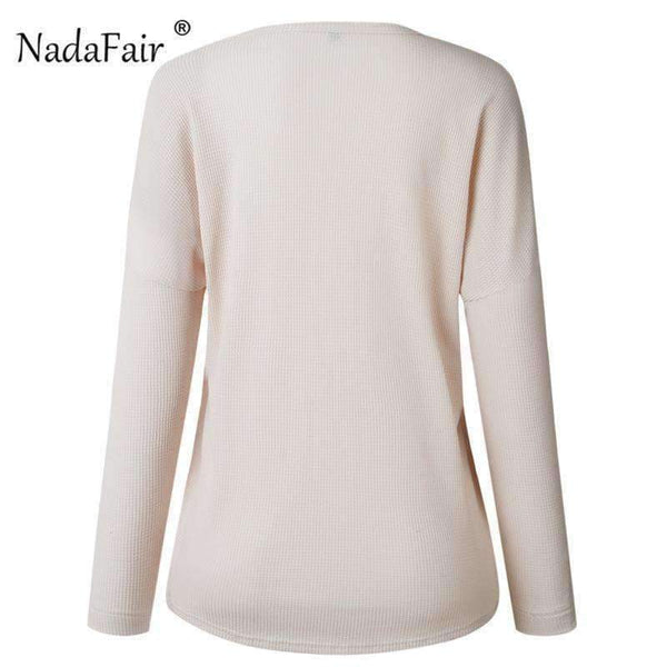 Planet Gates Elegant Women Knitted Jumper Top Button V Neck Long Sleeve Autumn Sweater Female Solid Plus Size Knit Pullover Sweaters