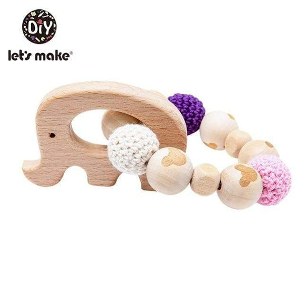 Planet Gates Elephabt Let's Make 1PC Wooden Teether Hedgehog Crochet Beads Wood Crafts Ring Engraved Bead Baby Teether Wooden Toys For Baby Rattle
