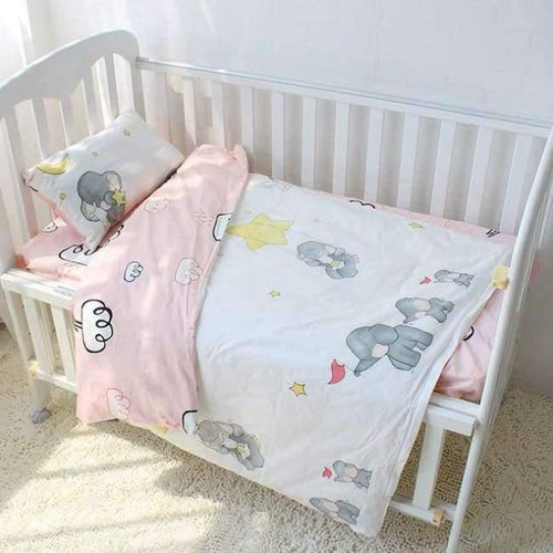 Planet Gates Elephant 3Pcs 3pcs set Pure Cotton Baby Bedding Set Elephant Pattern Baby Bed Linen For Girls Including Duvet Cover Pillowcase Flat Sheet