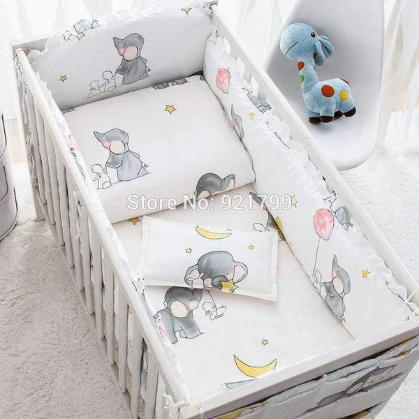 Planet Gates Elephant Cotton Cartoon Soft Baby Bedding Set Baby Crib bumper Include Pillow/ Bumpers/ Sheet/Quilt Cover NewBaby Bumpers