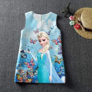 Planet Gates elsa blue / 2T Summer Baby Girl Dress Queen Princess Anna Elsa Dress Vestidos Butterfly Print Party Dress Kids Elza Costume Kids Clothes