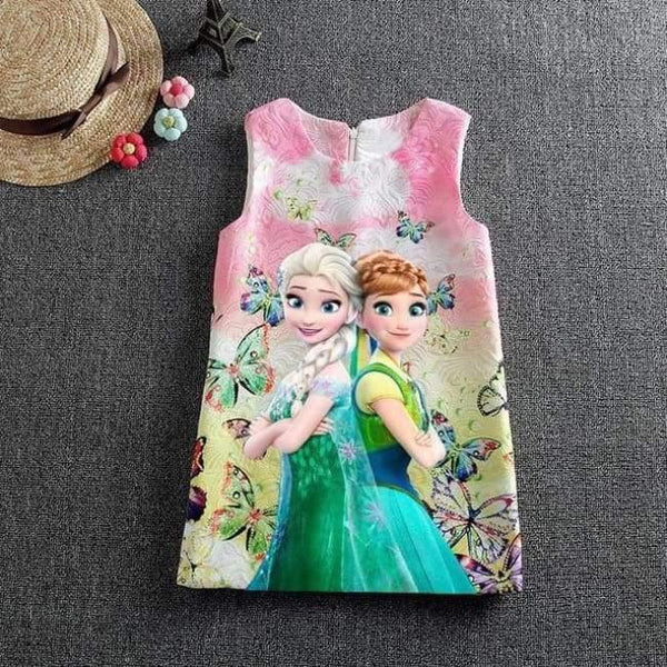 Planet Gates elsaannapink 1 / 2T Summer Baby Girl Dress Queen Princess Anna Elsa Dress Vestidos Butterfly Print Party Dress Kids Elza Costume Kids Clothes