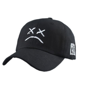 Planet Gates Embroidery 100% Cotton Baseball Cap Sad face White Black Hat Golf Cap Hip Hop Snapback Women Men
