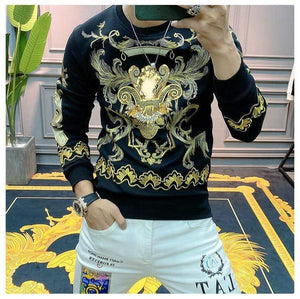 Planet Gates Embroidery Sweat Homme For Men Black Gold Print Hoodie Men Spring Personality Baroque Streetwear Trend Sweatshirts Men