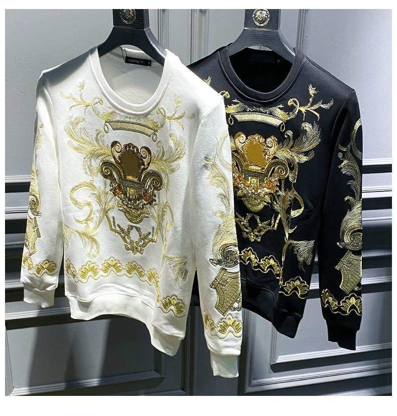 Planet Gates Embroidery Sweat Homme For Men Black Gold Print Hoodie Men Spring Personality Baroque Streetwear Trend Sweatshirts Men