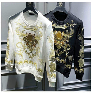 Planet Gates Embroidery Sweat Homme For Men Black Gold Print Hoodie Men Spring Personality Baroque Streetwear Trend Sweatshirts Men