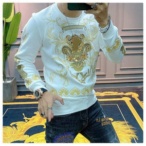 Planet Gates Embroidery Sweat Homme For Men Black Gold Print Hoodie Men Spring Personality Baroque Streetwear Trend Sweatshirts Men