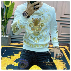 Planet Gates Embroidery Sweat Homme For Men Black Gold Print Hoodie Men Spring Personality Baroque Streetwear Trend Sweatshirts Men